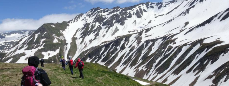 People trekking in the Alps